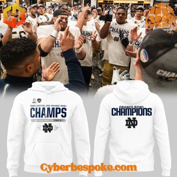 Premium Playoff Orange Bowl Champions Notre Dame Fighting Irish Football Hoodie featuring high-definition 3D prints and exceptional comfort.