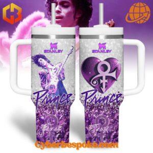 Prince-themed 40oz stainless steel tumbler with an ergonomic handle.