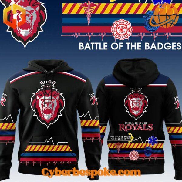 Reading Royals Battle of the Badges 2025 Hoodie showcasing team logo and first responder badges