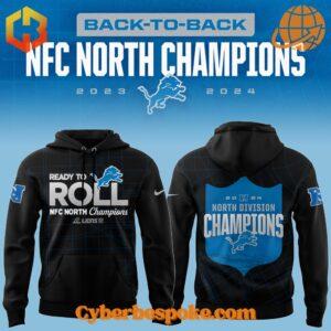 Black "Ready To Roll NFC North Champions" Detroit Lions Hoodie with front graphic and team logo