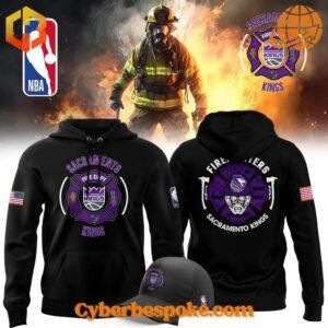 Sacramento Kings Firefighter Appreciation Night Hoodie with team and fire department logos.