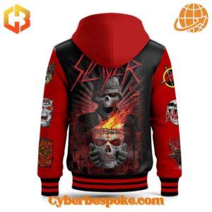 Versatile Slayer Band Skull Hooded Baseball Jacket designed for comfort, style, and durability.