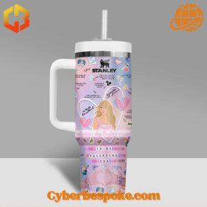 Back view of Taylor Swift Is My Valentine Stanley Tumbler with whimsical doodles.