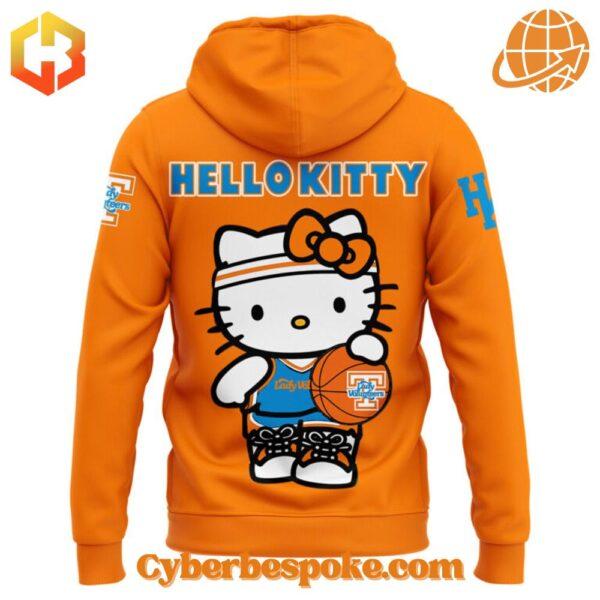 Close-up of orange Tennessee Lady Volunteers Hello Kitty Nike hoodie front design.