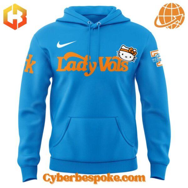 Front view of Tennessee Lady Volunteers Hello Kitty Nike hoodie in bright blue.