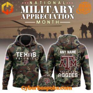 Trendy Texas A&m Football Military Appreciation Camo Hoodie featuring modern cuts and soft, breathable materials.