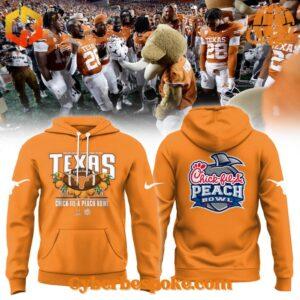 Close-up of the Texas Longhorns 2025 Chick-fil-A Peach Bowl Champions hoodie design