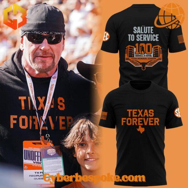 Texas Longhorns Salute to Service shirt with 'Texas Forever' design and camo accents