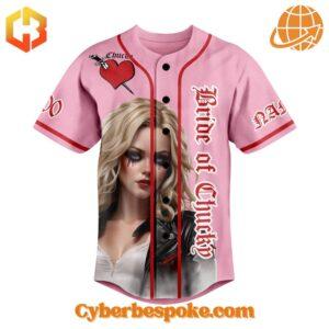 A baseball jersey featuring Tiffany Valentine from the Child's Play franchise, with a Bride of Chucky theme