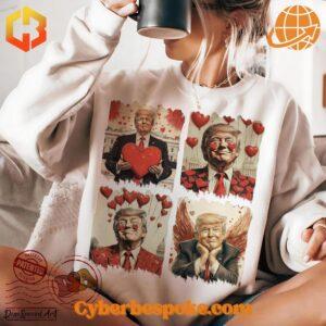 Trump-themed Valentine's sweatshirt with a playful design featuring hearts and a political touch.