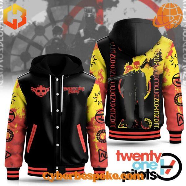 Twenty One Pilots Hooded Baseball Jacket perfect for everyday wear.