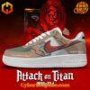 Attack on Titan Stationary Guard-inspired Nike Air Force 1 design with emblems and symbolic graphics.