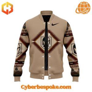 Unisex Vegas Golden Knights Native American Heritage Baseball Jacket made from premium fabrics, perfect for layering.