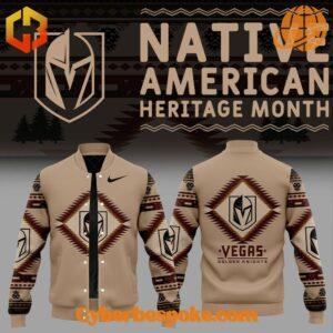 Unisex Vegas Golden Knights Native American Heritage Baseball Jacket made from premium fabrics, perfect for layering.