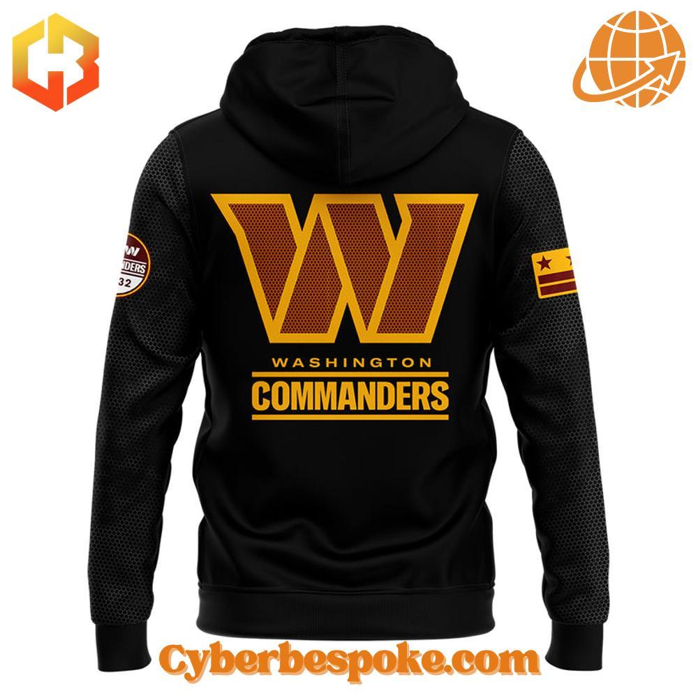 Close-up of the Washington Commanders Black Threads Hoodie with a sleek design.