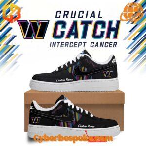 Custom Nike Air Force 1 sneakers with Washington Commanders logo and Crucial Catch ribbon design.