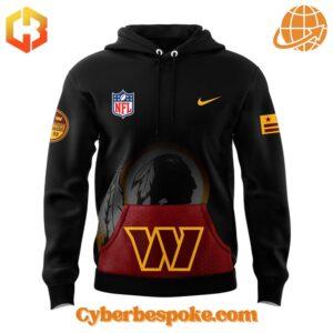 Close-up of the Washington Commanders Fanatics black hoodie featuring comfortable design and team branding