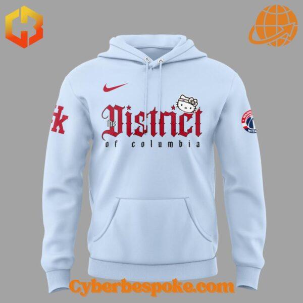 Front view of Washington Wizards Hello Kitty hoodie in light blue with Nike branding