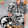 Model wearing the Xenomorph Alien Maze Hawaiian Shirt featuring a bold maze design.