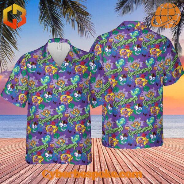 Front and back views of You Can't Scare Me Goosebumps Hawaiian Shirt