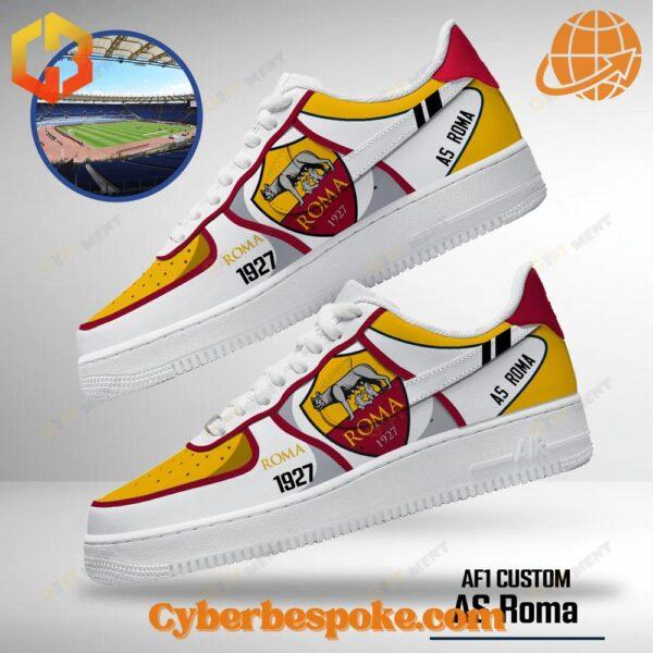 A pair of As Roma Nike Air Force with white soles