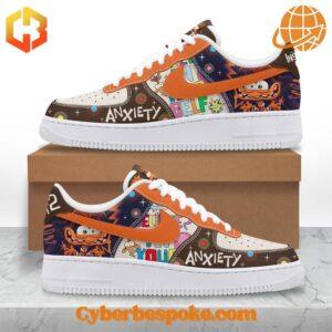 Side view of Anxiety Inside Out 2 Nike Air Force Shoes showcasing vibrant graphics and premium materials.