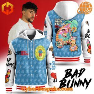 Break the boundaries of traditional fashion with the Bad Bunny DebÍ Tirar Más Fotos Hooded Baseball Jacket.