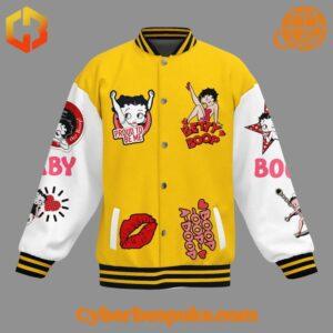 Premium Betty Boop Beware Of Apes Bearing Sweet Bananas Baseball Jacket featuring high-definition 3D prints and all-day comfort.