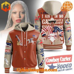 Break the boundaries of traditional fashion with the Beyoncé Cowboy Carter Hooded Baseball Jacket.