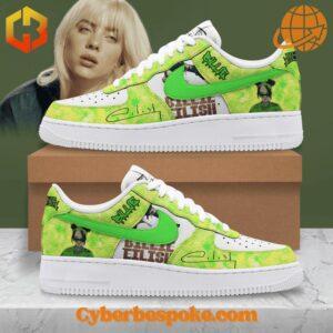 Step up your sneaker game with the sleek and stylish Billie Eilish Green Nike Air Force Shoes.