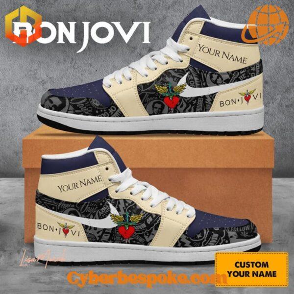 Step up your sneaker game with the sleek and stylish Bon Jovi Band Custom Air Jordan High.