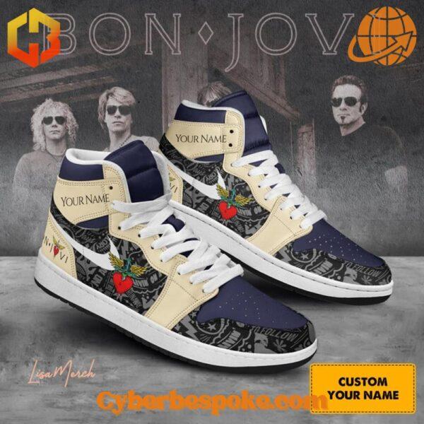 Step up your sneaker game with the sleek and stylish Bon Jovi Band Custom Air Jordan High.