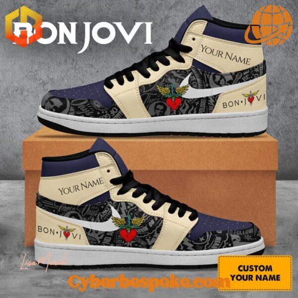 Step up your sneaker game with the sleek and stylish Bon Jovi Band Custom Air Jordan High.