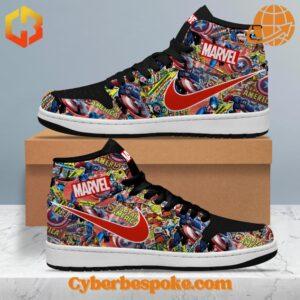 Captain America 4 Limited Edition Air Jordan 1 sneaker featuring red, white, and blue design with superhero emblem.