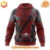 Deadpool Costumes Cosplay Hoodie features breathable fabric and all-over dye-sublimation prints.