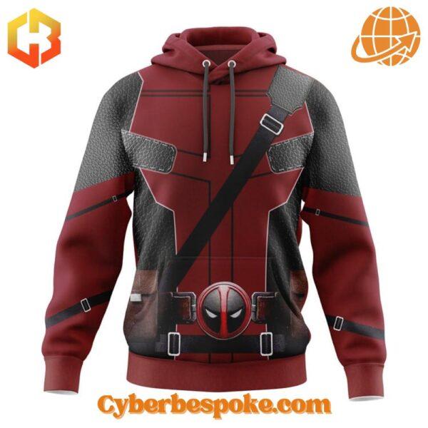 Deadpool Costumes Cosplay Hoodie features breathable fabric and all-over dye-sublimation prints.