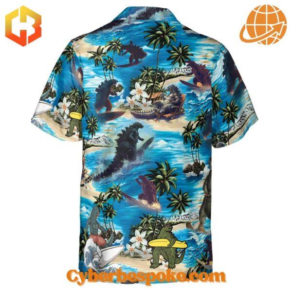 Elevate your footwear game with the sleek and stylish Godzilla Surfing Version Hawaiian Shirt