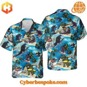 Elevate your footwear game with the sleek and stylish Godzilla Surfing Version Hawaiian Shirt