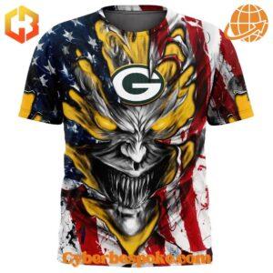 Unisex Green Bay Packers Demon Face American Flag Hoodie simple design, easy to style