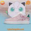 A pair of Jigglypuff Pokémon Nike Air Force with a minimalist design