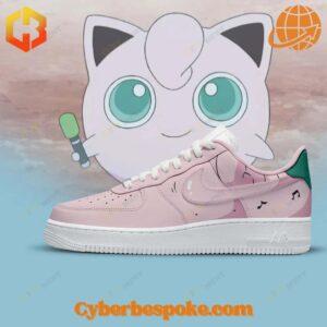 A pair of Jigglypuff Pokémon Nike Air Force with a minimalist design