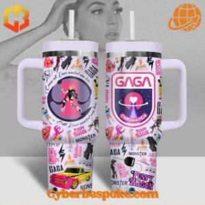 Lady Gaga Chromatica Tumbler 40oz showcasing front and back designs with colorful pop art imagery and logos.