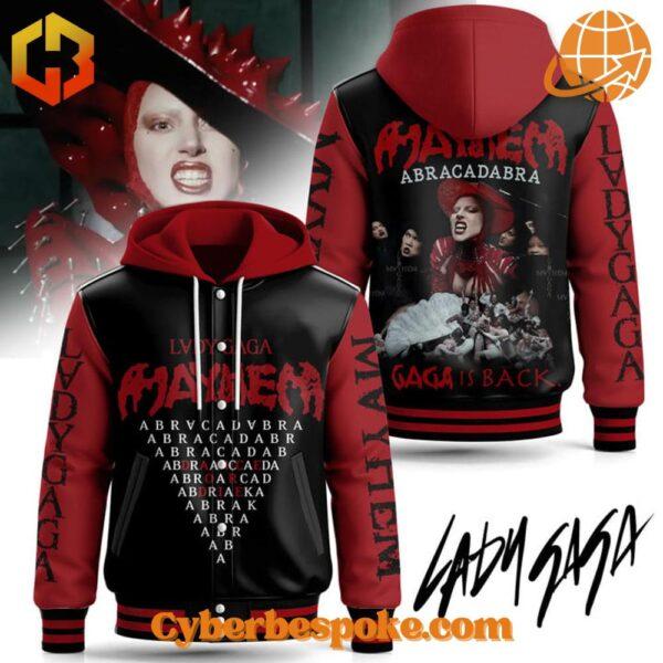 The Lady Gaga Mayhem Hooded Baseball Jacket is your new go-to for effortless style.