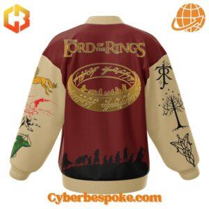 Lord Of The Rings Baseball Jacket features breathable fabric and all-over dye-sublimation prints.