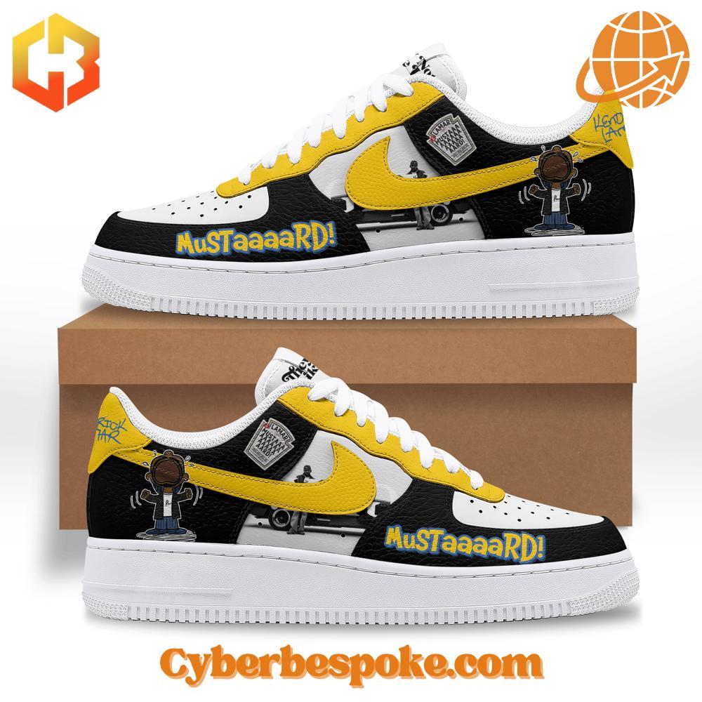 Mustaaard Kendrick Lamar Nike Air Force Sneaker A pair of Mustaaard Kendrick Lamar Nike Air Force Sneaker with a minimalist design
