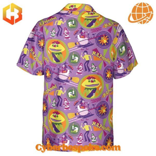 Experience fashion in a new dimension with the Nostalgia Show H R Pufnstuf Hawaiian Shirt – wear the unexpected.