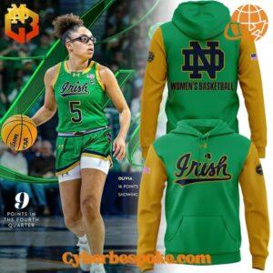 The 1 Notre Dame Fighting Irish Women Basketball Green Uniform 2025 Hoodie combines a modern fit, premium texture, and breathable comfort