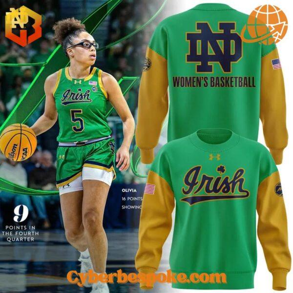 The 3 Notre Dame Fighting Irish Women Basketball Green Uniform 2025 Hoodie combines a modern fit, premium texture, and breathable comfort