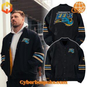 Premium Parramatta Eels Nrl Bryce Cartwright Baseball Jacket featuring high-definition 3D prints and all-day comfort.