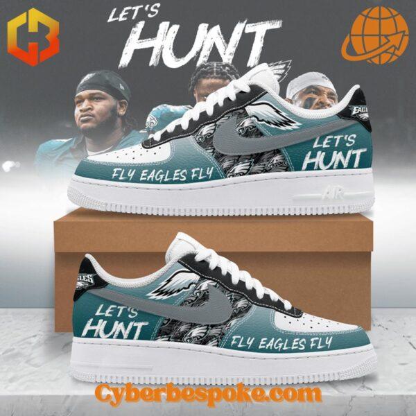 Step up your sneaker game with the sleek and stylish Philadelphia Eagles Let’s Hunt Nike Air Force Shoes.